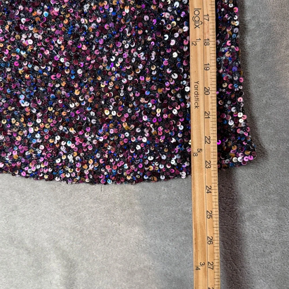 Parker All Over Colorful Sequin Top Womens XS Sheer Festive Holiday Sparkle Glam